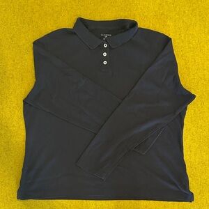 Lands' End Long Sleeve Polo - Navy Blue